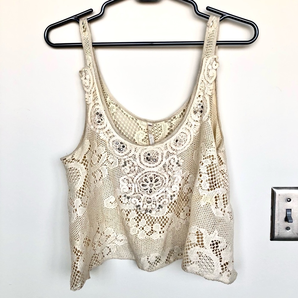Free People Crochet Cream color tank top